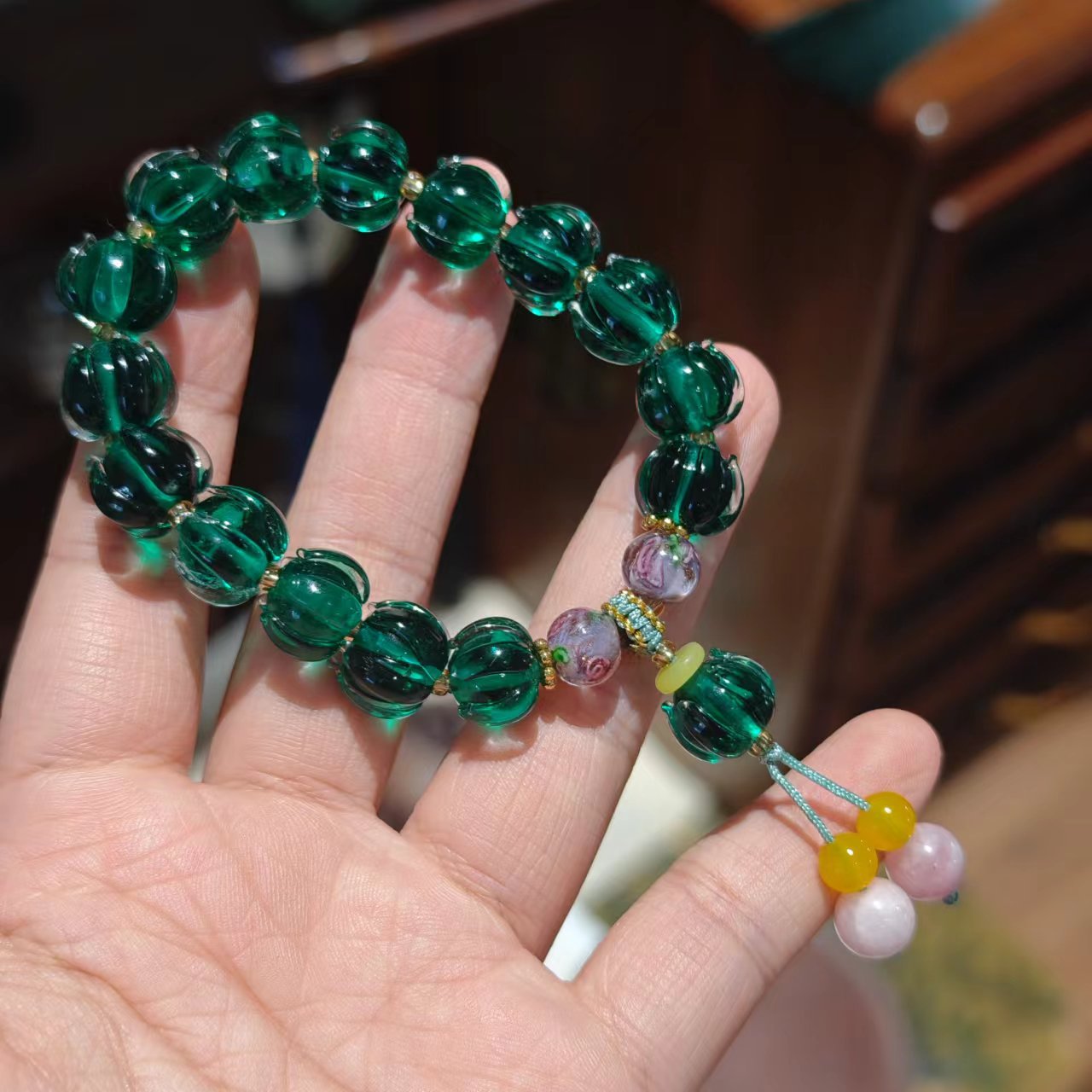 Temple with the same Twilight Mountain purple glazed bracelet female / purple gold glazed natural fluorite lion string / cultural play accessories