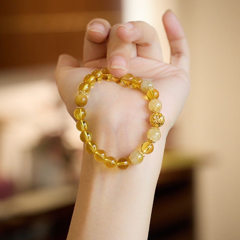 Natural 8MM piezoelectric citrine bracelet female / blonde crystal gold jade full house hand string / national style advanced feel bracelet