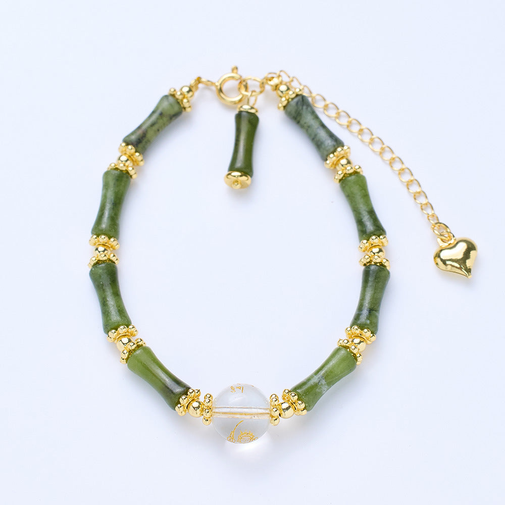 New Chinese Bamboo Chain/onyx Heart Sutra Crystal String/Simple National Wind Good Luck Couples Hand Gift Accessories