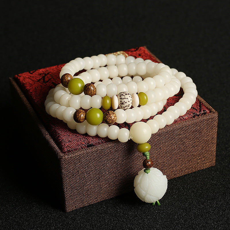 Original Natural Bodhi Root Hand Skewers/White Jade Bodhi 108 Buddha Bead Rosary/Bodhi Bracelet