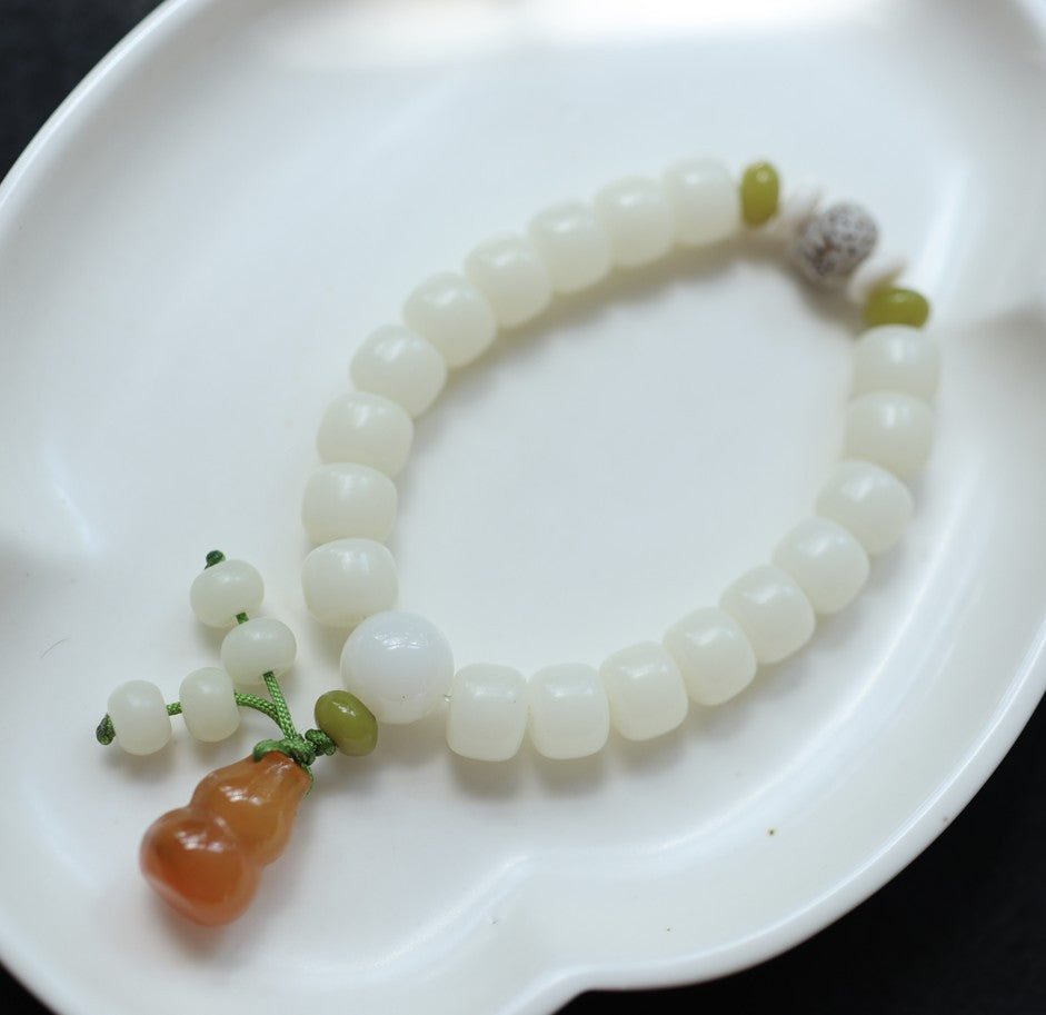 Original Natural Bodhi Root Hand Skewers/White Jade Bodhi 108 Buddha Bead Rosary/Bodhi Bracelet