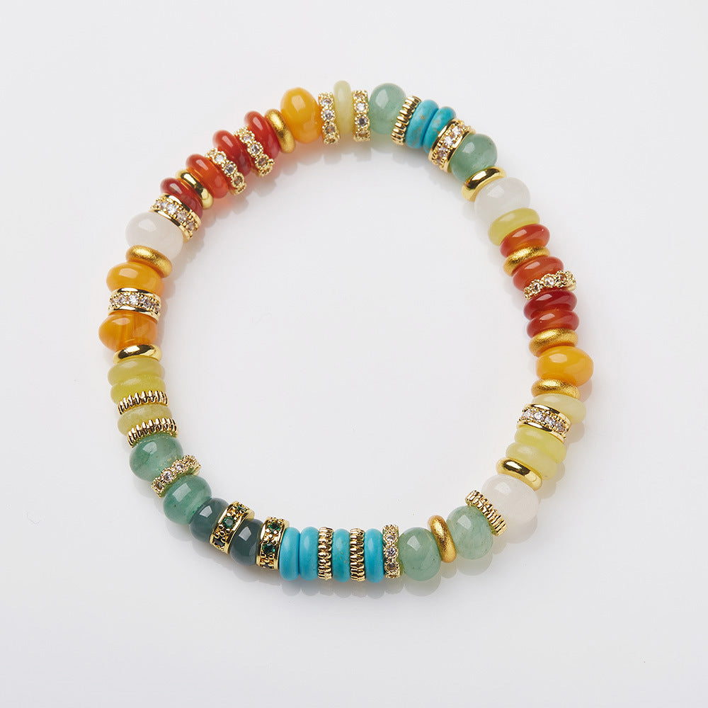 Natural Dopamine Natural Stone Bracelet Woman/Rainbow Gold Diamond Duobao Tablet Gemstone/Advanced Girlfriend Hand Skewers