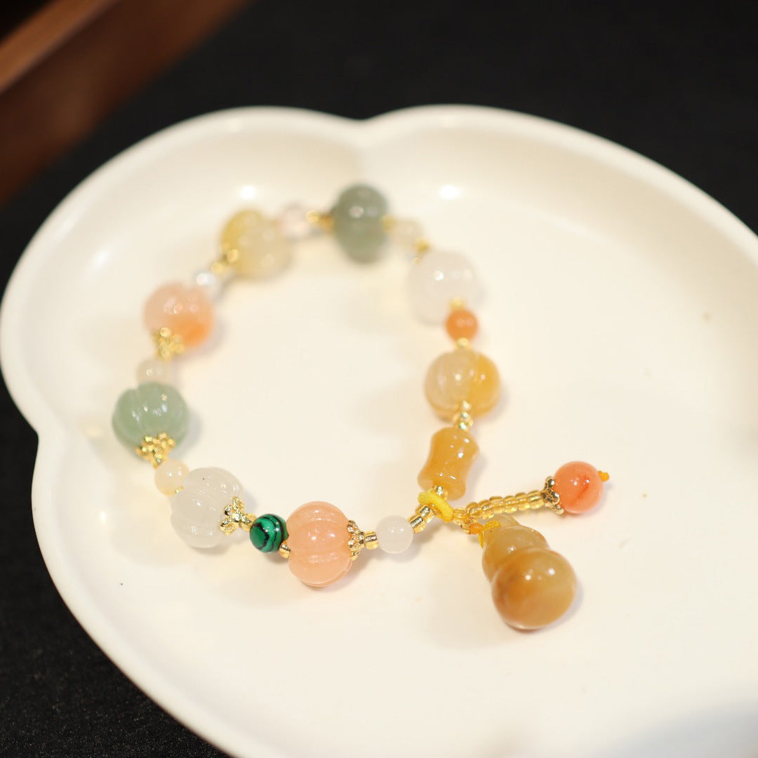 Temple Natural Xinjiang Pumpkin Bead Bracelet / Couples Retro National Style / Gourd Pumpkin Gold Silk Jade Hand Skewers