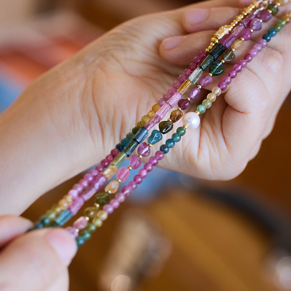 Natural tourmaline bracelet female / six words true word Passepartout rainbow tourmaline bracelet / candy color gemstone bracelet