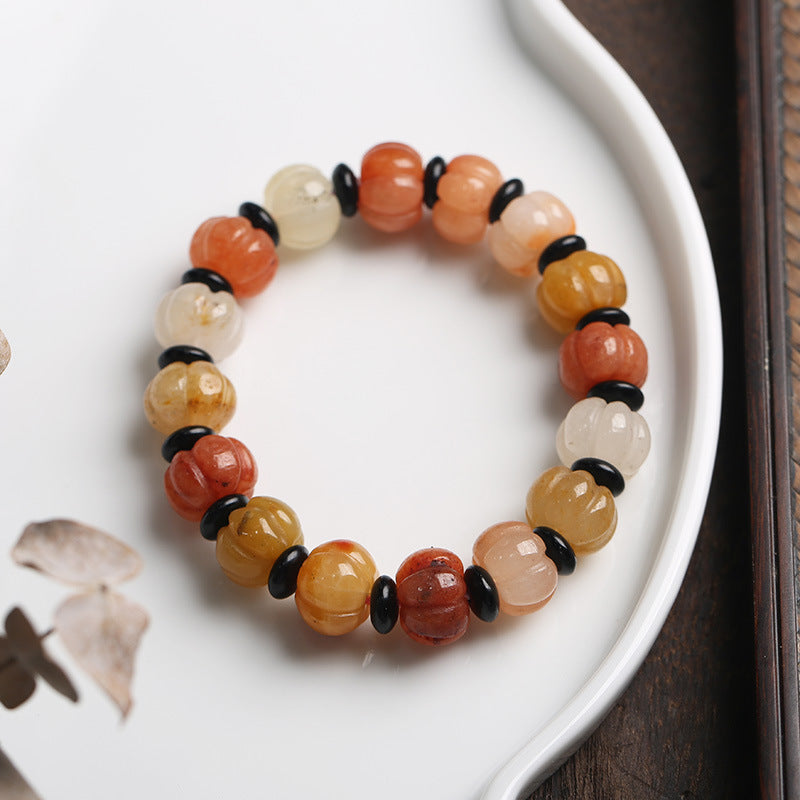 Temple Natural Xinjiang Pumpkin Bead Bracelet / Couples Retro National Style / Gourd Pumpkin Gold Silk Jade Hand Skewers
