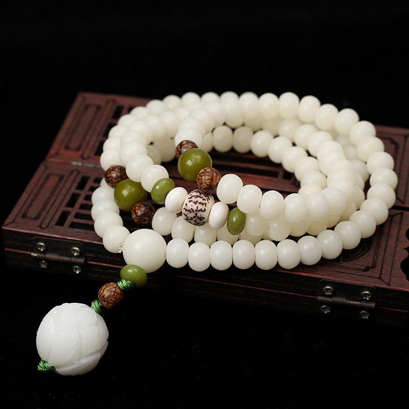Original Natural Bodhi Root Hand Skewers/White Jade Bodhi 108 Buddha Bead Rosary/Bodhi Bracelet