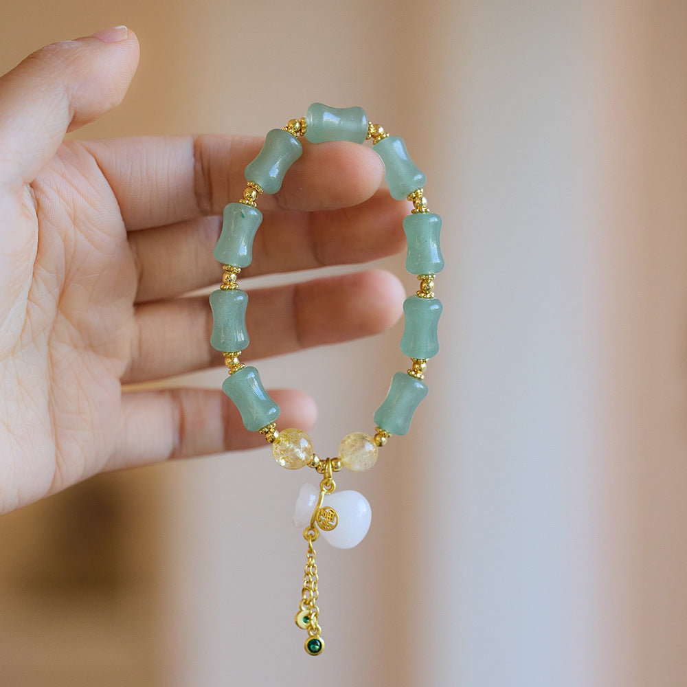 New Chinese natural gold silk jade bracelet female / Tianshan Cuizhu Festival money bag single circle bracelet / Gobi jade hand string