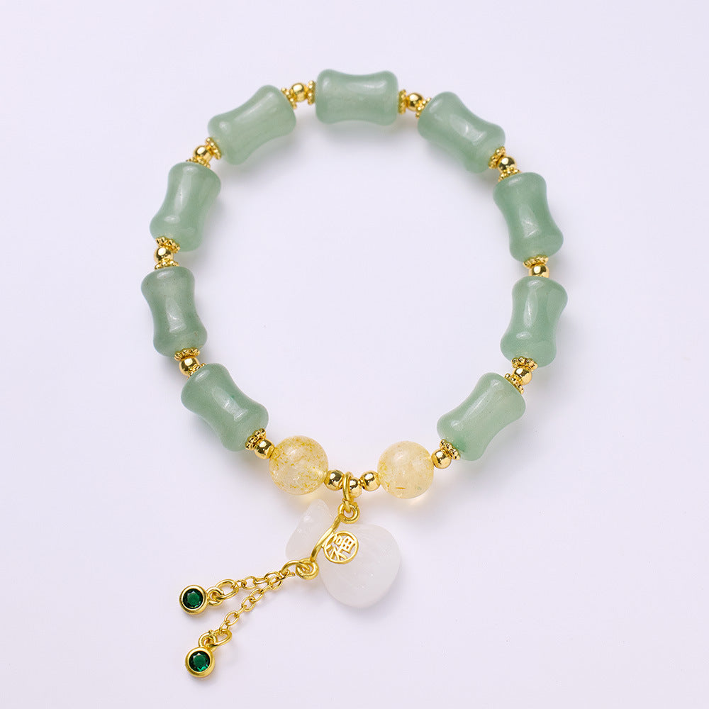 New Chinese natural gold silk jade bracelet female / Tianshan Cuizhu Festival money bag single circle bracelet / Gobi jade hand string