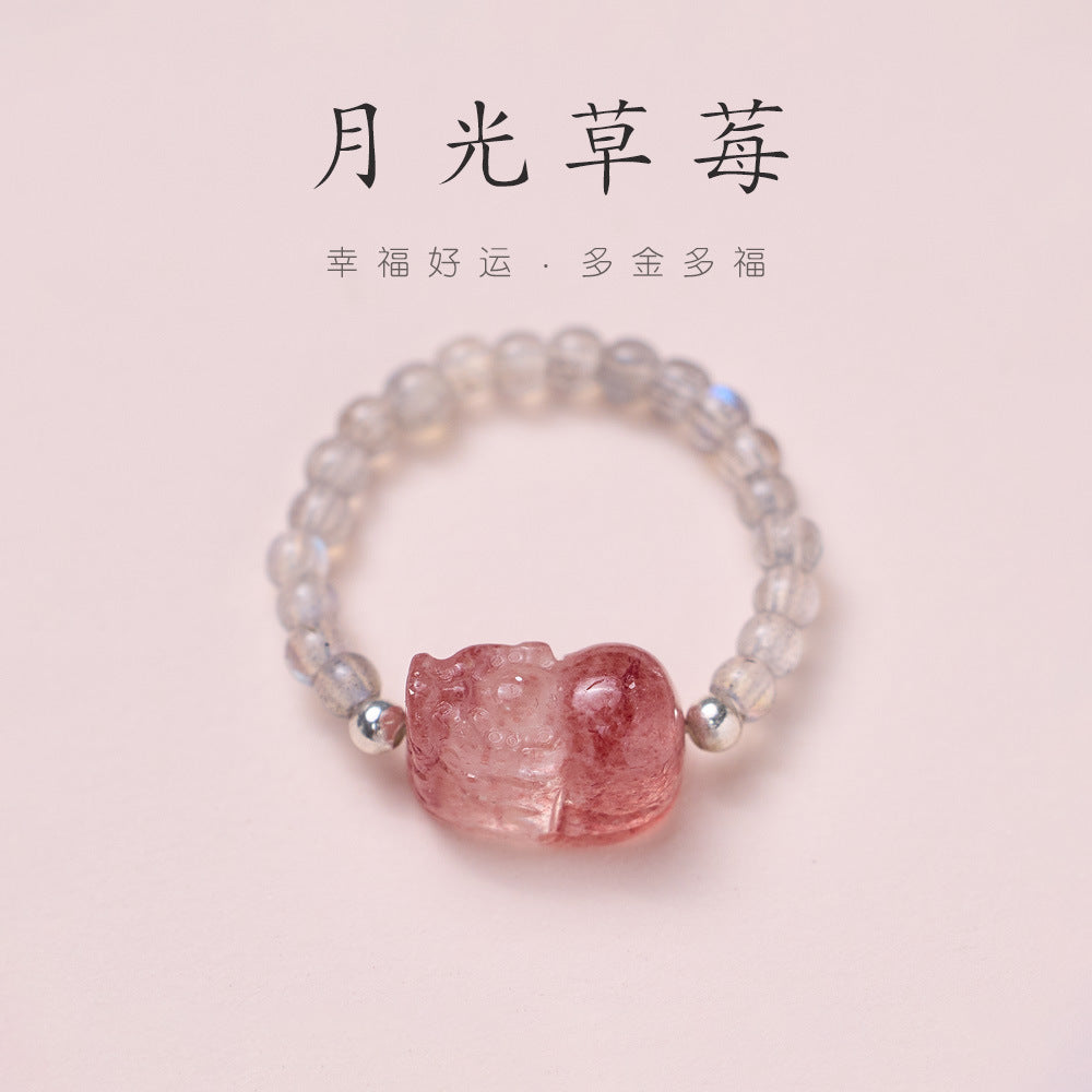 Natural tourmaline ring/freshwater pearl garnet crystal/stretch good luck peach blossom to temperament ring