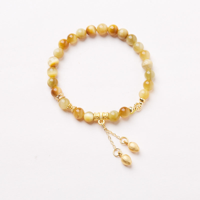 Natural Tiger Eye Stone Hand Skewers/Yellow Crystal Good Luck Double Circle Folded Bracelet/Yellow Ace Crystal Hand Skewers