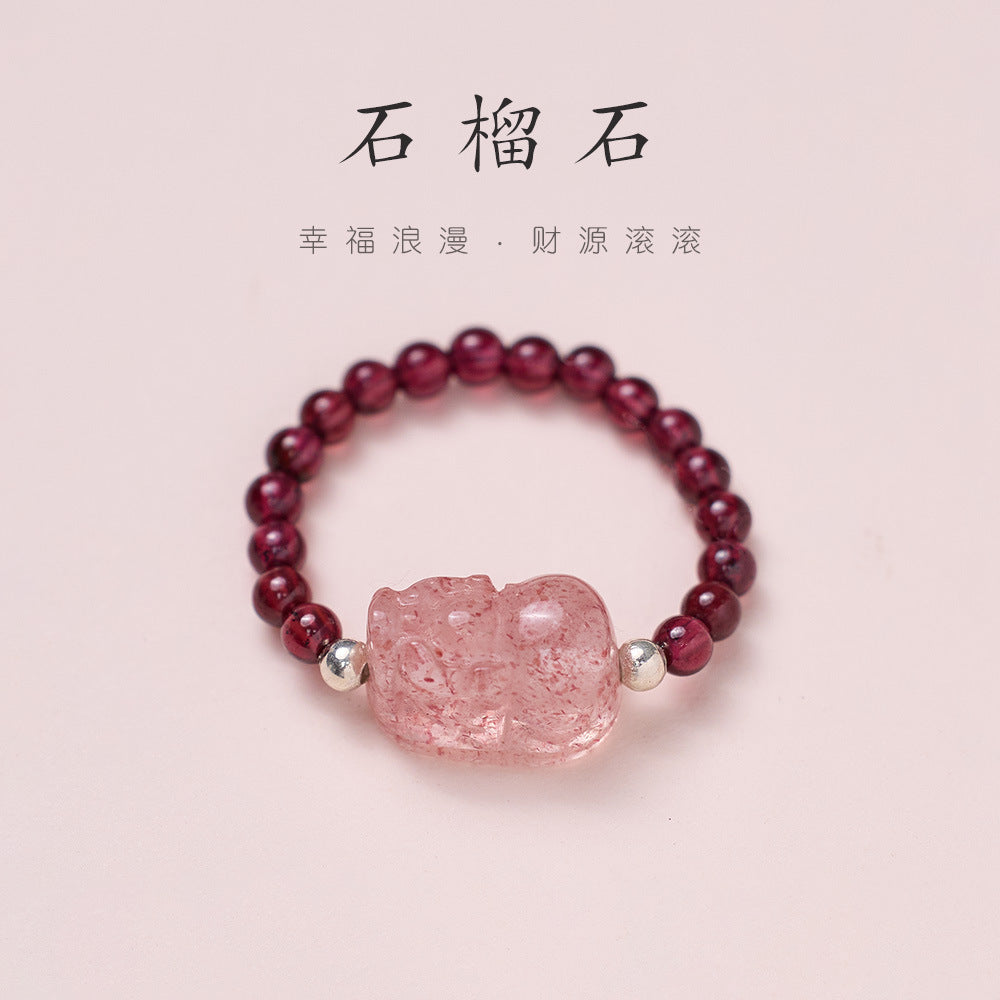 Natural tourmaline ring/freshwater pearl garnet crystal/stretch good luck peach blossom to temperament ring