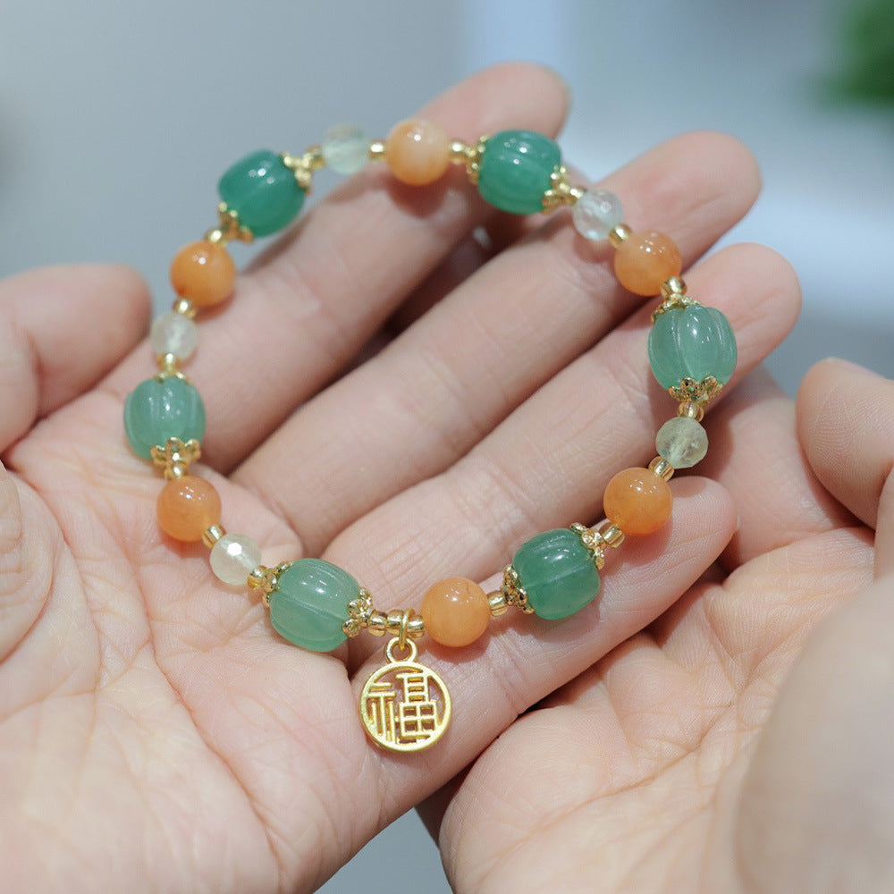 Temple Natural Xinjiang Pumpkin Bead Bracelet / Couples Retro National Style / Gourd Pumpkin Gold Silk Jade Hand Skewers