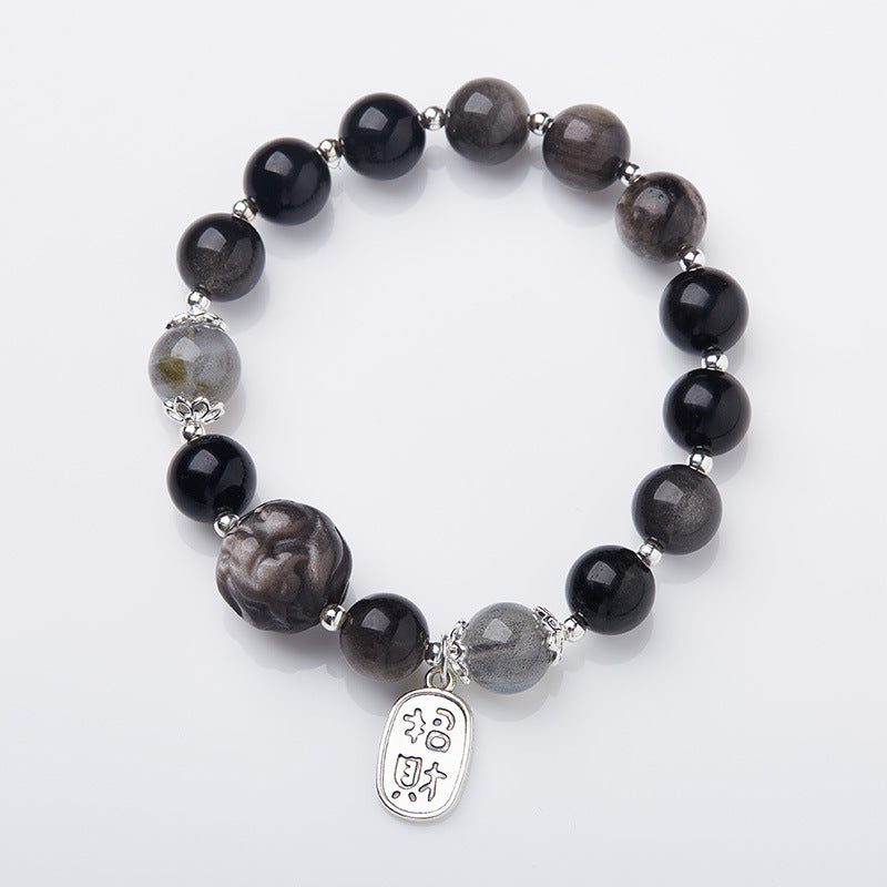 Yongxiang with Beijing ash glazed hand string / powder porcelain nine-tailed fox gold leaf good luck bracelet / girlfriend gift