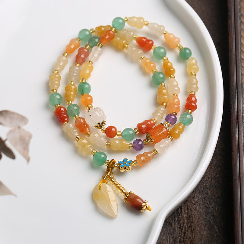 Temple Natural Xinjiang Pumpkin Bead Bracelet / Couples Retro National Style / Gourd Pumpkin Gold Silk Jade Hand Skewers