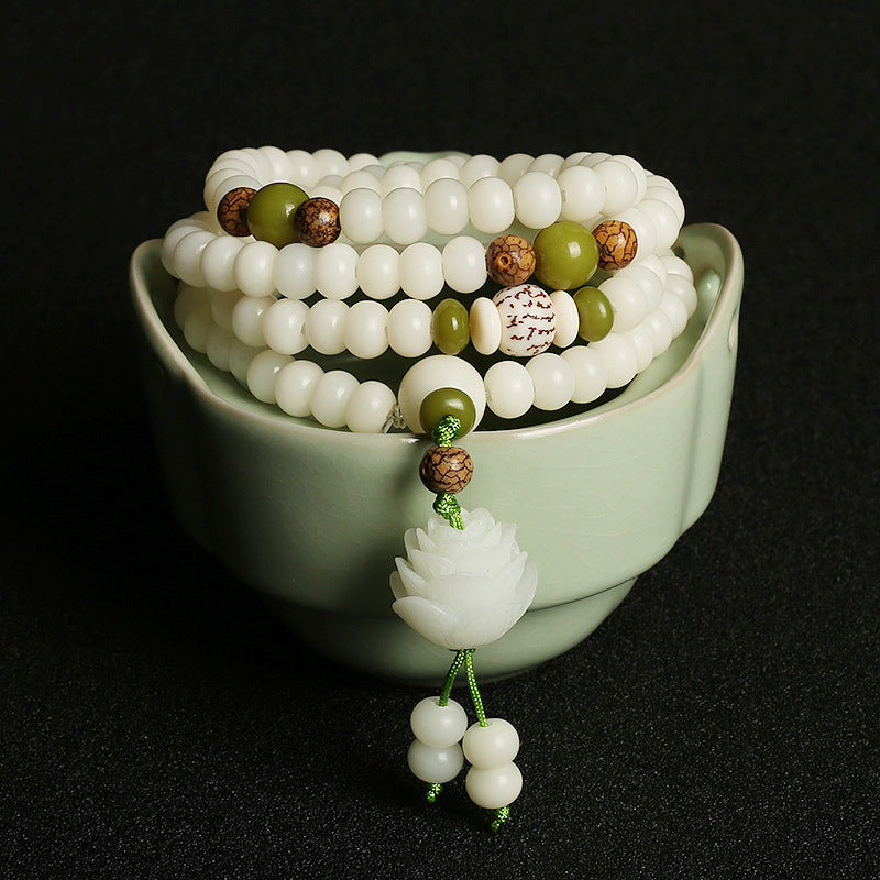 Original Natural Bodhi Root Hand Skewers/White Jade Bodhi 108 Buddha Bead Rosary/Bodhi Bracelet