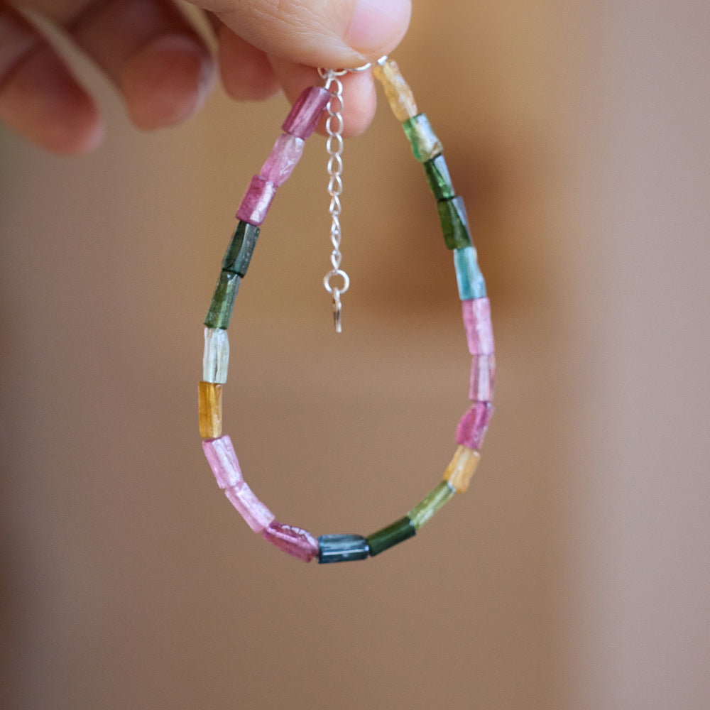 Natural tourmaline bracelet female / six words true word Passepartout rainbow tourmaline bracelet / candy color gemstone bracelet