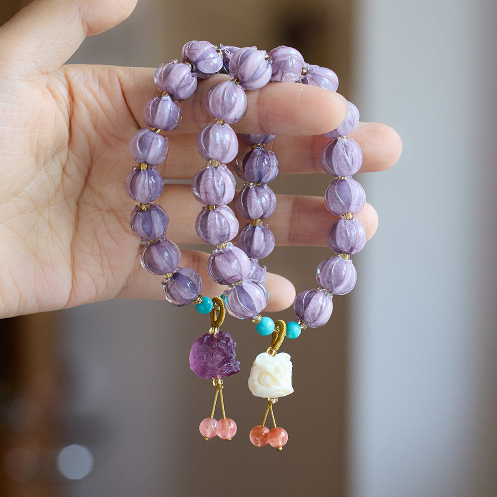 Temple with the same Twilight Mountain purple glazed bracelet female / purple gold glazed natural fluorite lion string / cultural play accessories