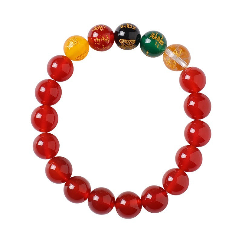 Temple with Chinese Onyx Five Road God of Wealth bracelet / Crystal Onyx Beaded Hand Skewers / Chinese Wind Gift