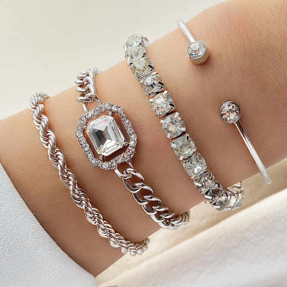 Diamond-encrusted ladies bracelet set