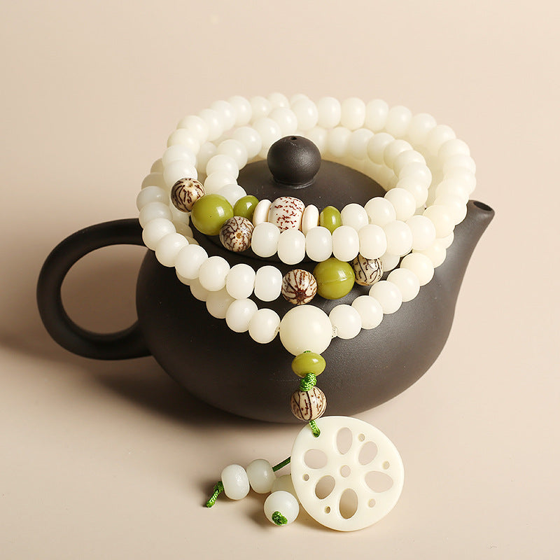 Original Natural Bodhi Root Hand Skewers/White Jade Bodhi 108 Buddha Bead Rosary/Bodhi Bracelet