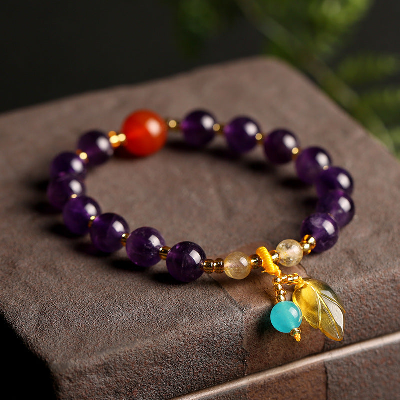 New Natural Duobao Amethyst Bracelet/Honeywax South Red Hand Skewers/Simple Fashion Women's Jewelry Handmade Accessories