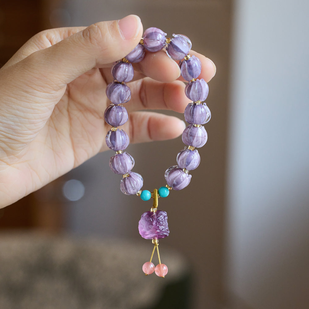 Temple with the same Twilight Mountain purple glazed bracelet female / purple gold glazed natural fluorite lion string / cultural play accessories