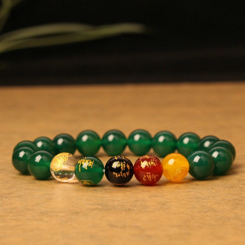 Temple with Chinese Onyx Five Road God of Wealth bracelet / Crystal Onyx Beaded Hand Skewers / Chinese Wind Gift