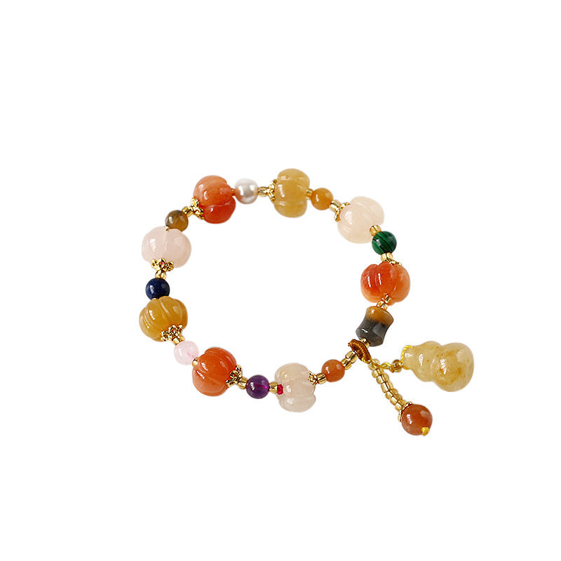 Temple Natural Xinjiang Pumpkin Bead Bracelet / Couples Retro National Style / Gourd Pumpkin Gold Silk Jade Hand Skewers