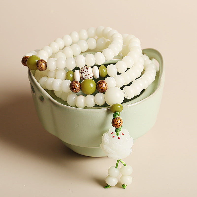 Original Natural Bodhi Root Hand Skewers/White Jade Bodhi 108 Buddha Bead Rosary/Bodhi Bracelet