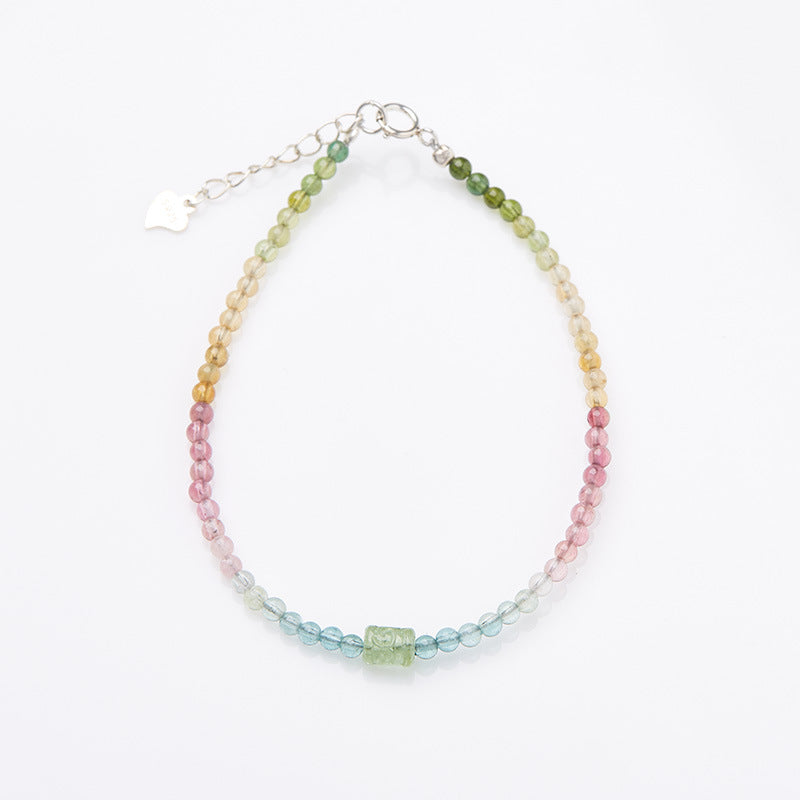 Natural tourmaline bracelet female / six words true word Passepartout rainbow tourmaline bracelet / candy color gemstone bracelet