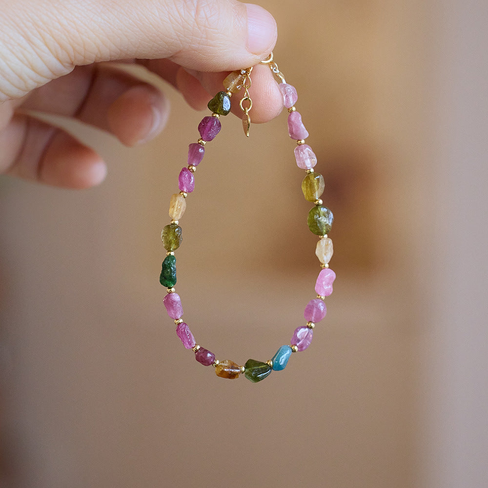 Natural tourmaline bracelet female / six words true word Passepartout rainbow tourmaline bracelet / candy color gemstone bracelet