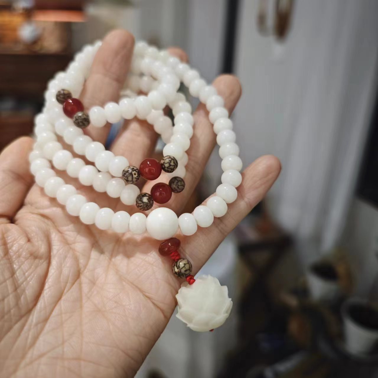 Original Natural Bodhi Root Hand Skewers/White Jade Bodhi 108 Buddha Bead Rosary/Bodhi Bracelet