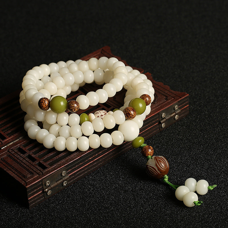 Original Natural Bodhi Root Hand Skewers/White Jade Bodhi 108 Buddha Bead Rosary/Bodhi Bracelet