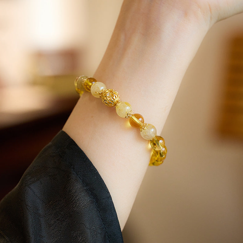 Natural 8MM piezoelectric citrine bracelet female / blonde crystal gold jade full house hand string / national style advanced feel bracelet