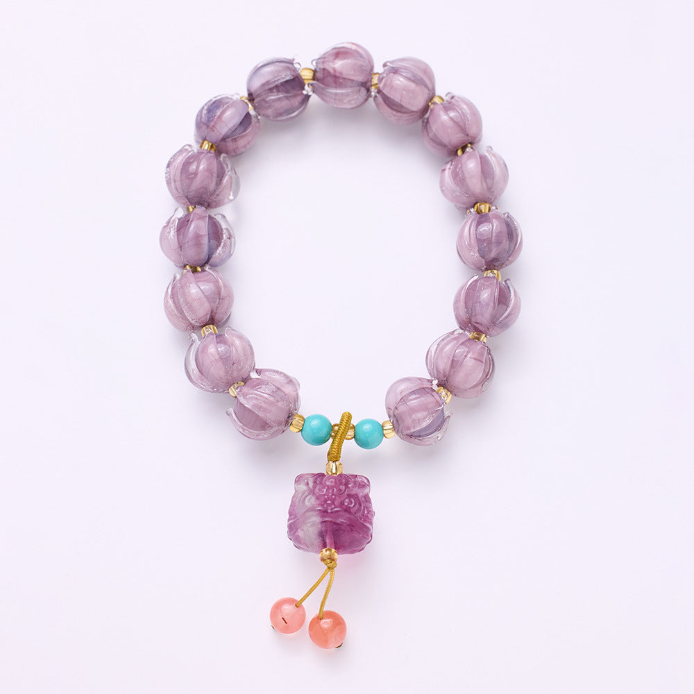 Temple with the same Twilight Mountain purple glazed bracelet female / purple gold glazed natural fluorite lion string / cultural play accessories