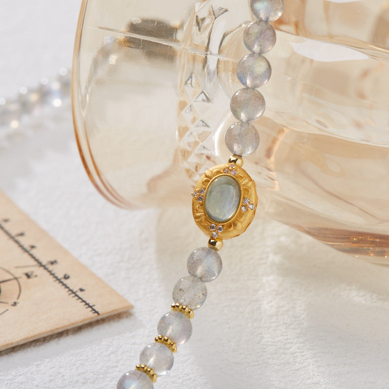 Natural Moonstone Crystal Bracelet Woman/S925 Silver Sea Blue Treasure Fairy Princess Three Circle Bracelet/Girlfriend Gift