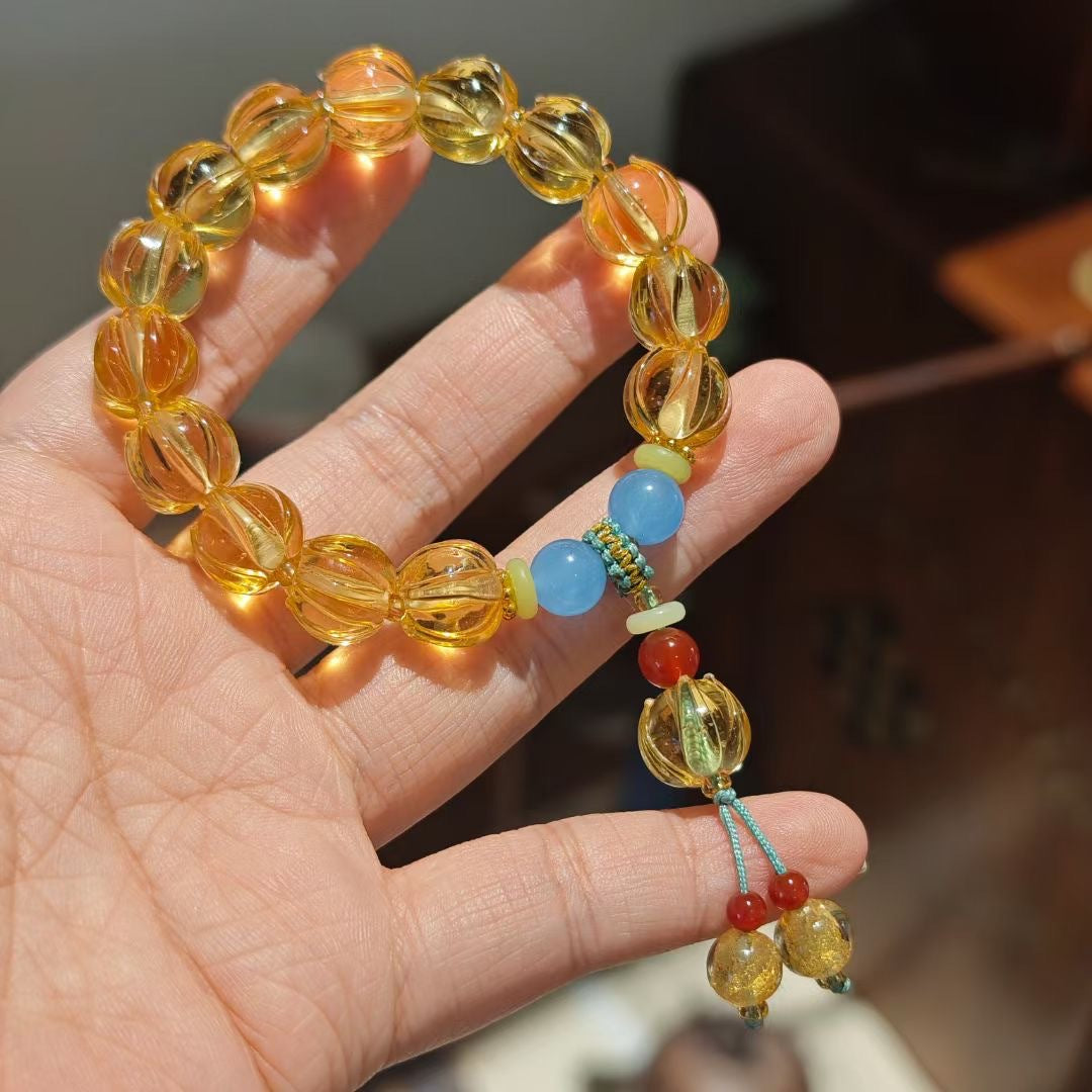 Temple with the same Twilight Mountain purple glazed bracelet female / purple gold glazed natural fluorite lion string / cultural play accessories