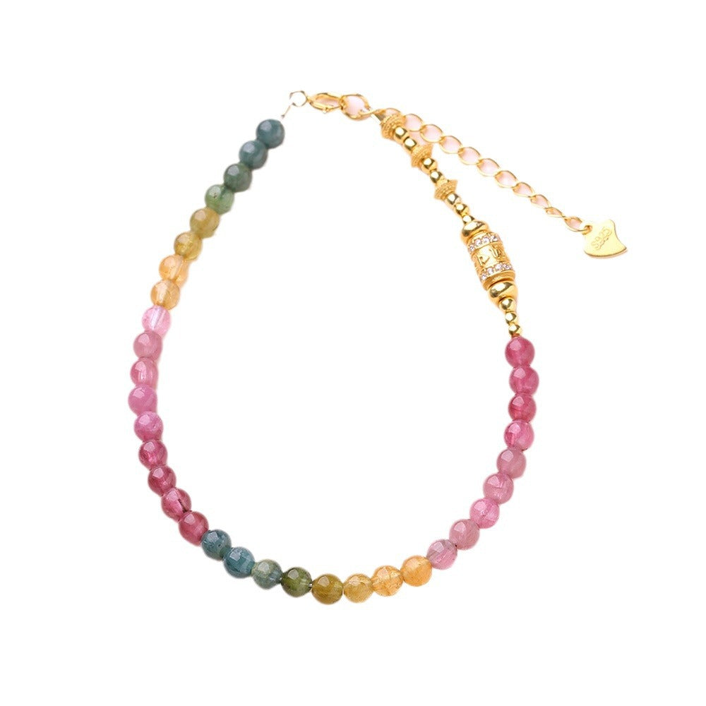 Natural tourmaline bracelet female / six words true word Passepartout rainbow tourmaline bracelet / candy color gemstone bracelet