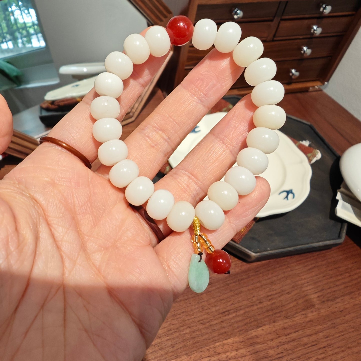 Original Natural Bodhi Root Hand Skewers/White Jade Bodhi 108 Buddha Bead Rosary/Bodhi Bracelet