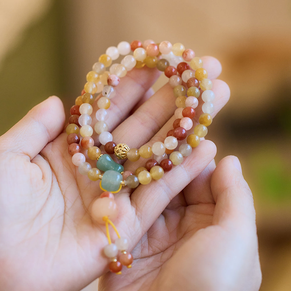Temple Natural Xinjiang Pumpkin Bead Bracelet / Couples Retro National Style / Gourd Pumpkin Gold Silk Jade Hand Skewers