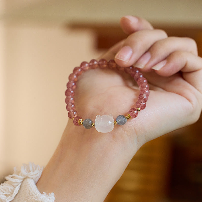 Natural Strawberry Crystal Bracelet Woman/New Chinese Advanced Pink Crystal Hand Skewers/Gift Delivery