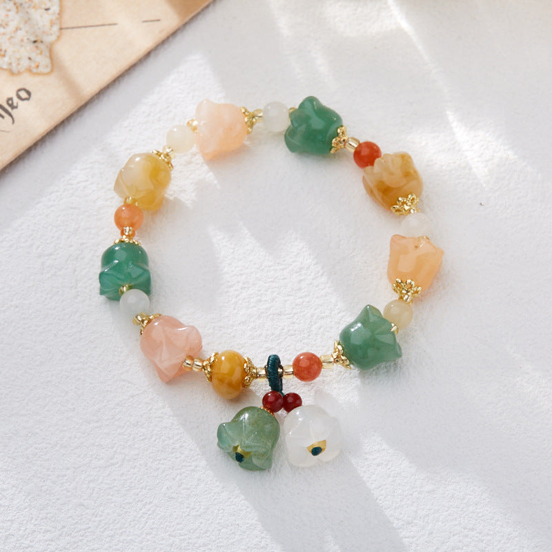 Temple Natural Xinjiang Pumpkin Bead Bracelet / Couples Retro National Style / Gourd Pumpkin Gold Silk Jade Hand Skewers