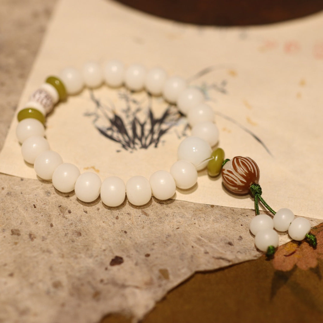 Original Natural Bodhi Root Hand Skewers/White Jade Bodhi 108 Buddha Bead Rosary/Bodhi Bracelet