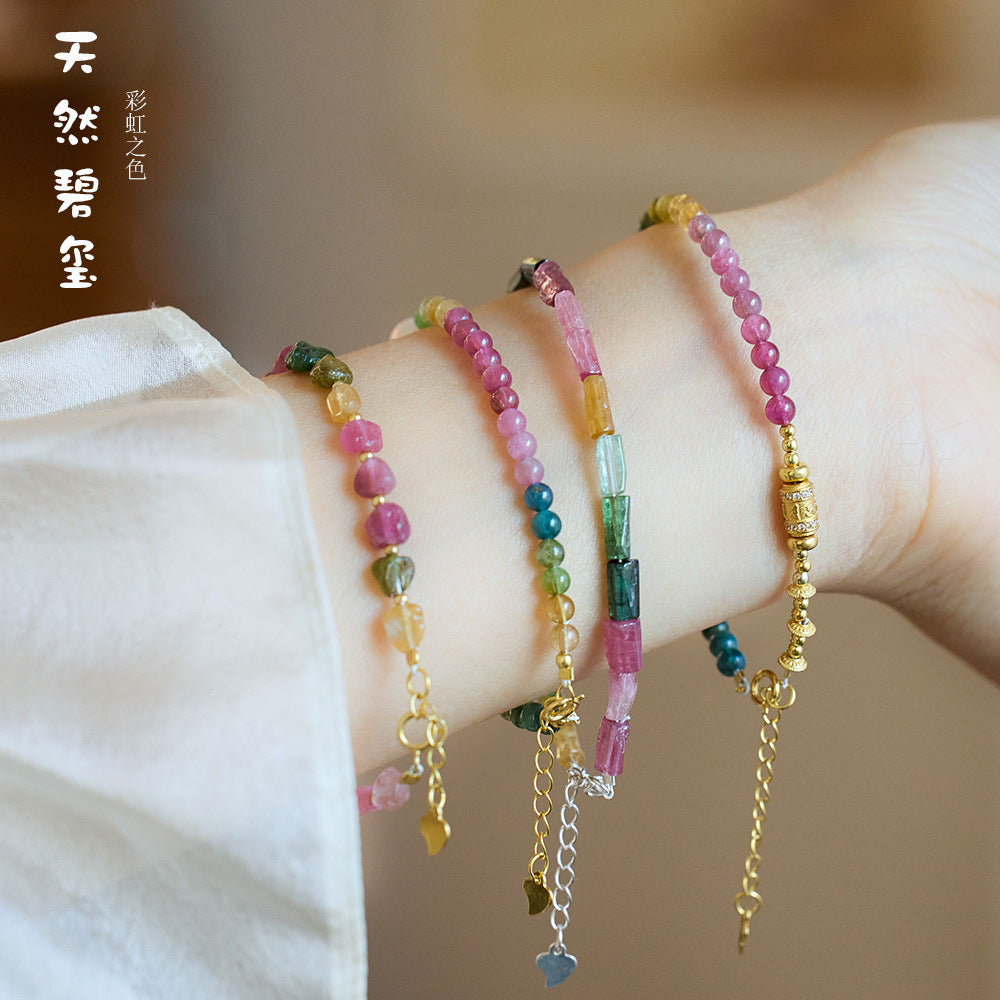 Natural tourmaline bracelet female / six words true word Passepartout rainbow tourmaline bracelet / candy color gemstone bracelet