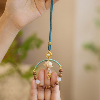 Temple Style Sandalwood Car Hanging Chinese Style Car Pendant Rearview Mirror Decoration for Men and Women Peaceful Car Hanging Decoration