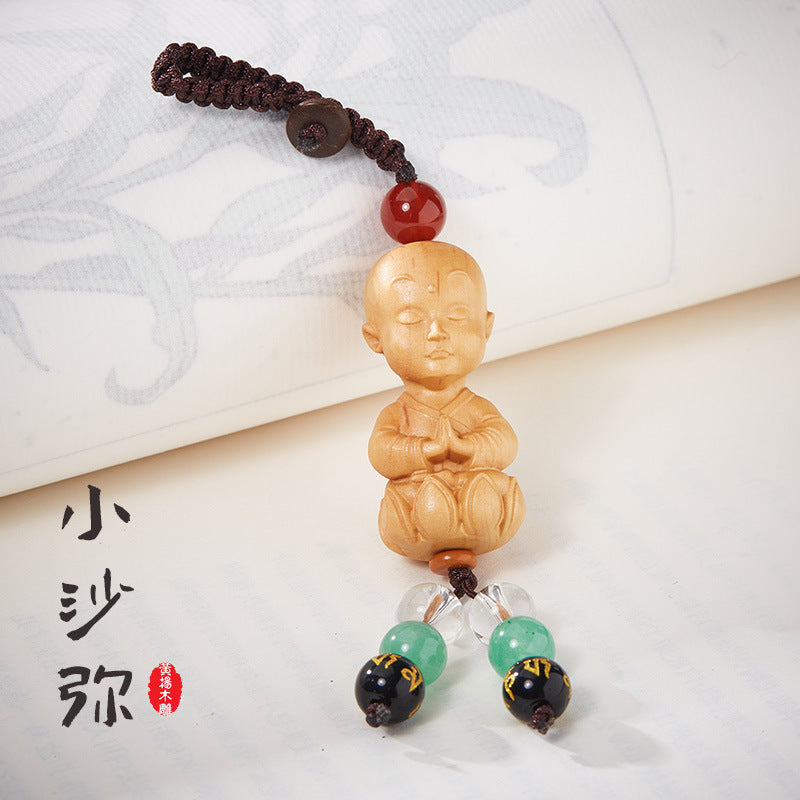 Natural Boxwood Carving Shakyamuni Guanyin Maitreya Buddha Lotus Heart Car Keychain Pendant Bag Small Accessories