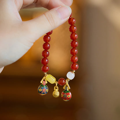 New Chinese Style Natural Red Agate Gold-Plated Beast Bracelet for Women, Zodiac Year Retro Style Beaded Jewelry Gift