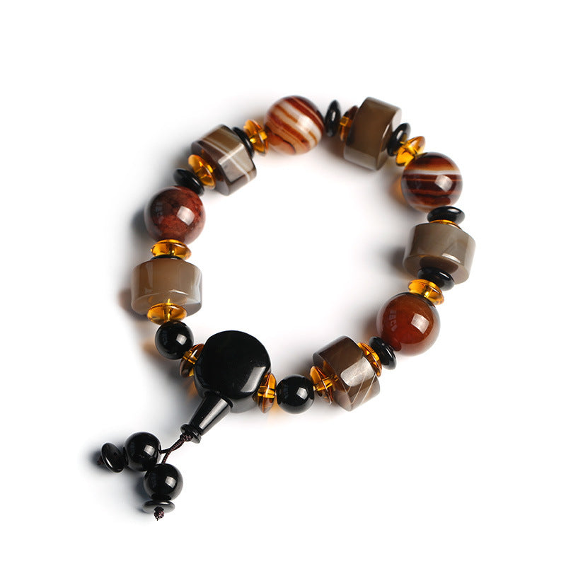 Originales Armband aus natürlichem Achat mit eingewickelter Seide, dominantes Einzelkreis-Armband aus Abakus-Perlen für Herren im Ethno-Stil, Geschenkzubehör