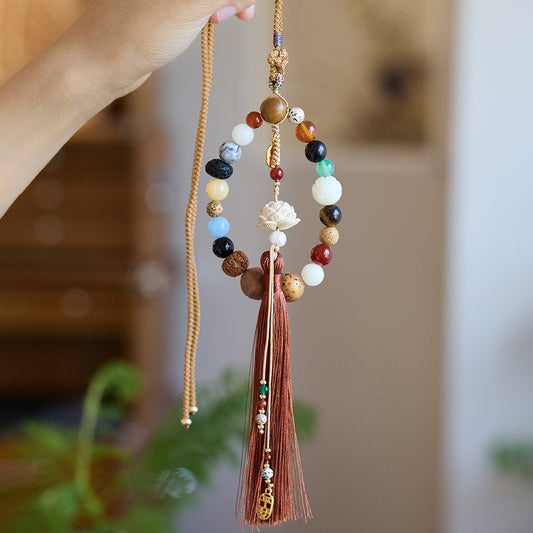 Temple Style Eighteen Seeds Car Hanging Peaceful Travel Bag Pendant Multi-Treasure Bodhi Bead Souvenir Pendant