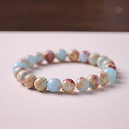 New Chinese Style Natural8MM Shoushan Stone Bracelet Blue Single Circle Bead Retro Ethnic Style Unisex Jewelry